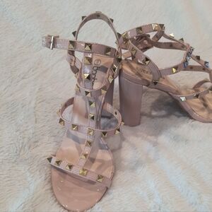 Boohoo Blush Heels with Gold Studs